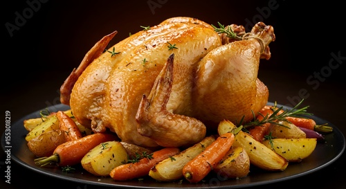 Golden Roasted Chicken with Herb-Roasted Potatoes and Carrots, a Feast for the Eyes