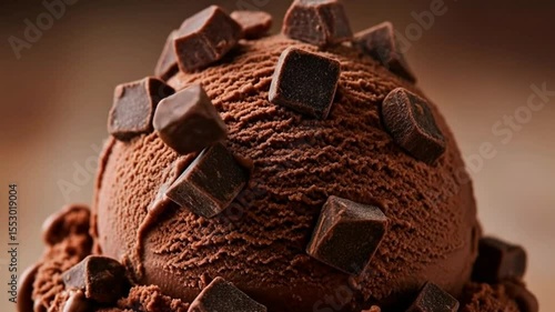 close up of chocolate ice cream with chocolate chunks
