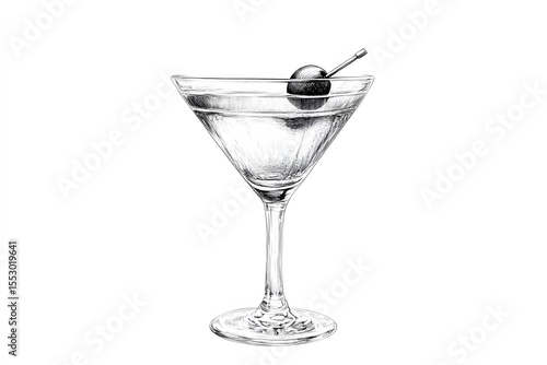Hand Drawn Martini Cocktail Illustration with Olive