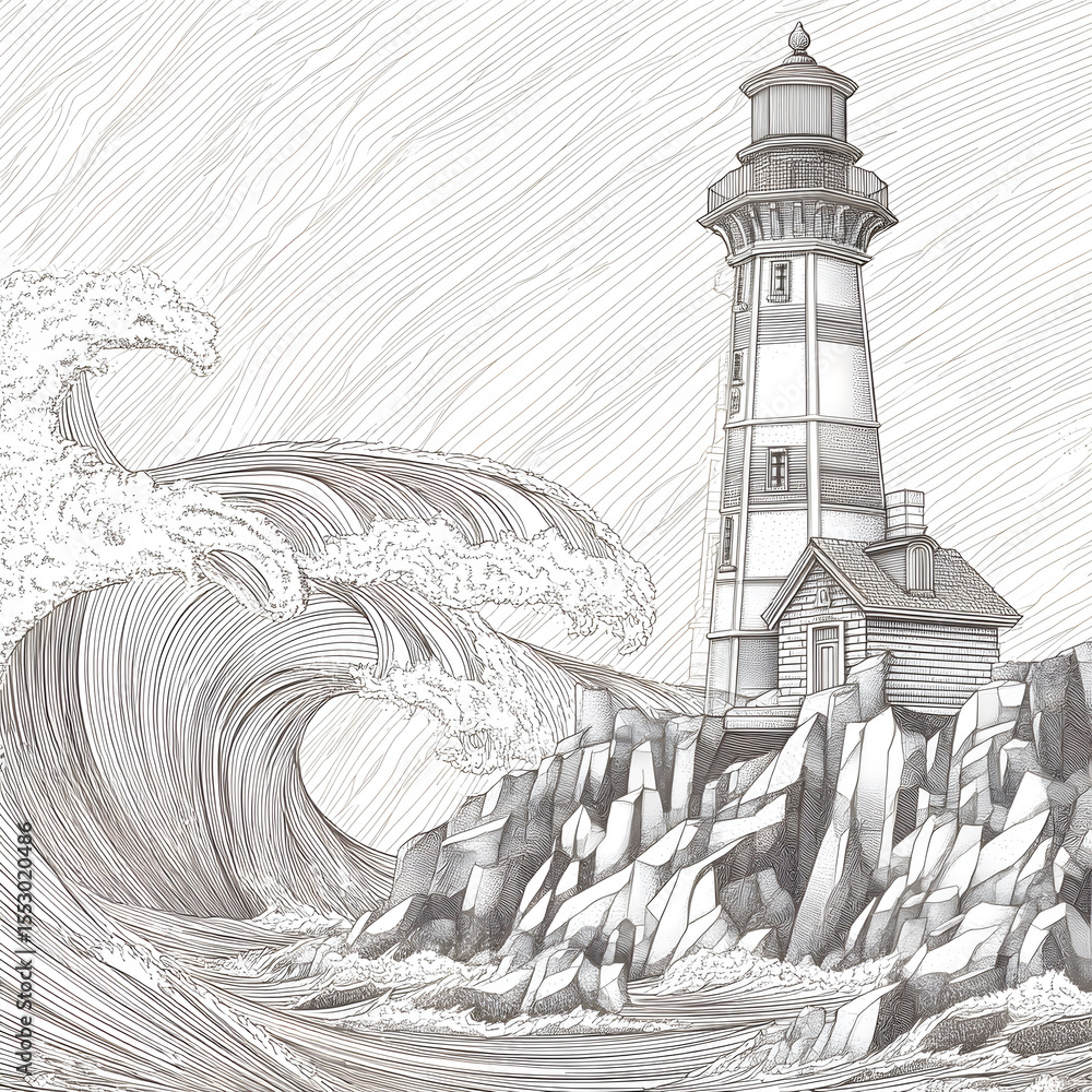 Fototapeta premium A lighthouse is on a rocky shore