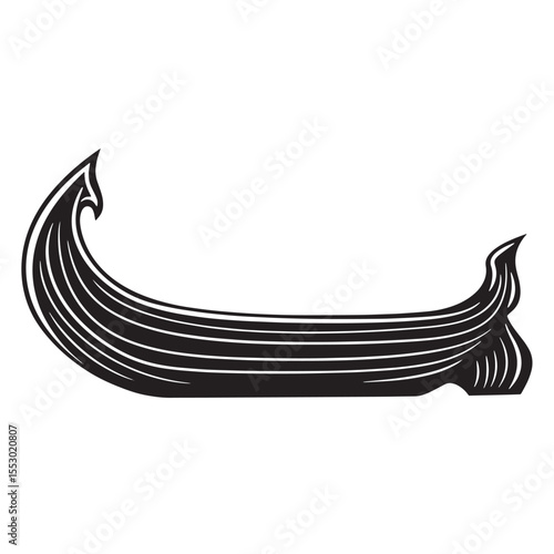Black and white viking longboat vector illustration depicting traditional scandinavian vessel