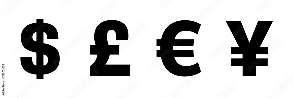 Set of Bold Currency Symbols in Black. Dollar, Pound, Euro, and Yen Icons Set of Bold Currency Symbols in Black. Dollar, Pound, Euro, and Yen Icons