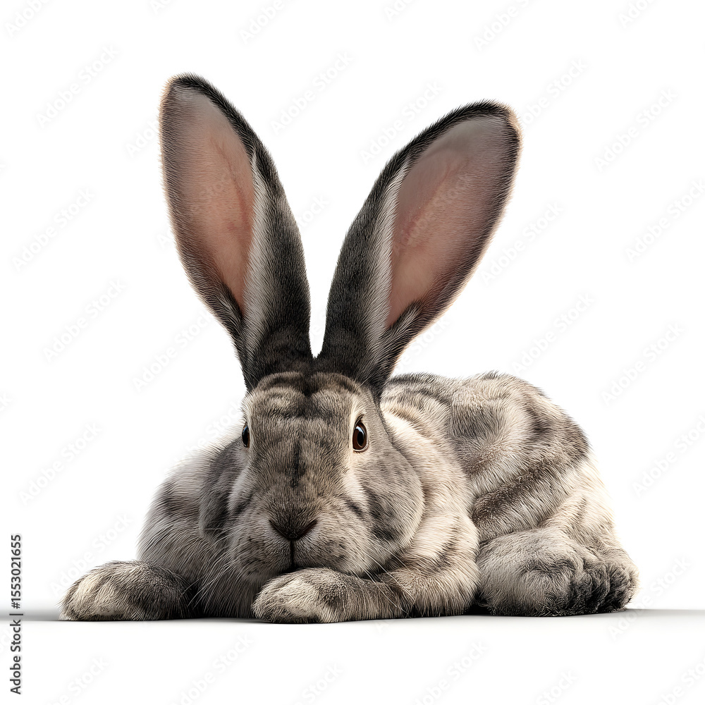 Fototapeta premium A rabbit with its ears up and looking at the camera
