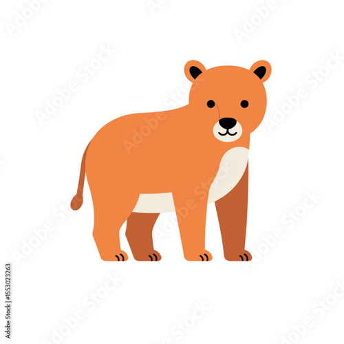 A cute lioness stands proudly, with a warm and welcoming expression. The image shows a cartoon-style representation of the lioness. 