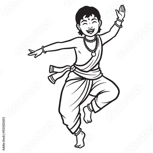 Joyful indian dancer in traditional attire performing a classical dance pose