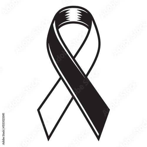 Simple black awareness ribbon vector illustration for memorial, support, and mourning concepts