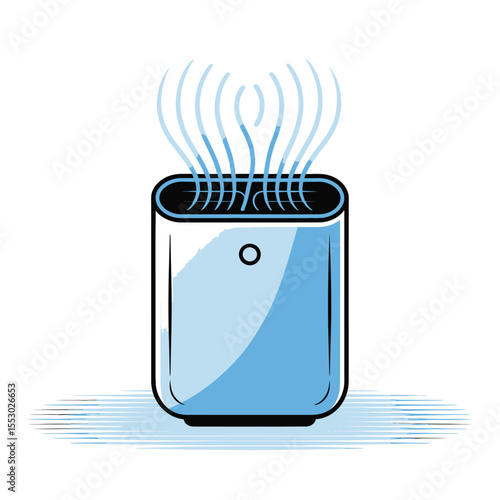 Light Blue Rectangular Air Purifier with Steam Illustration Clean Air Device Home Appliance Modern Technology Cleanliness Purifying System Air Freshener