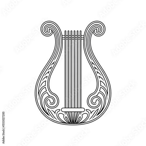 A black and white lyre illustration vector style coloring page 