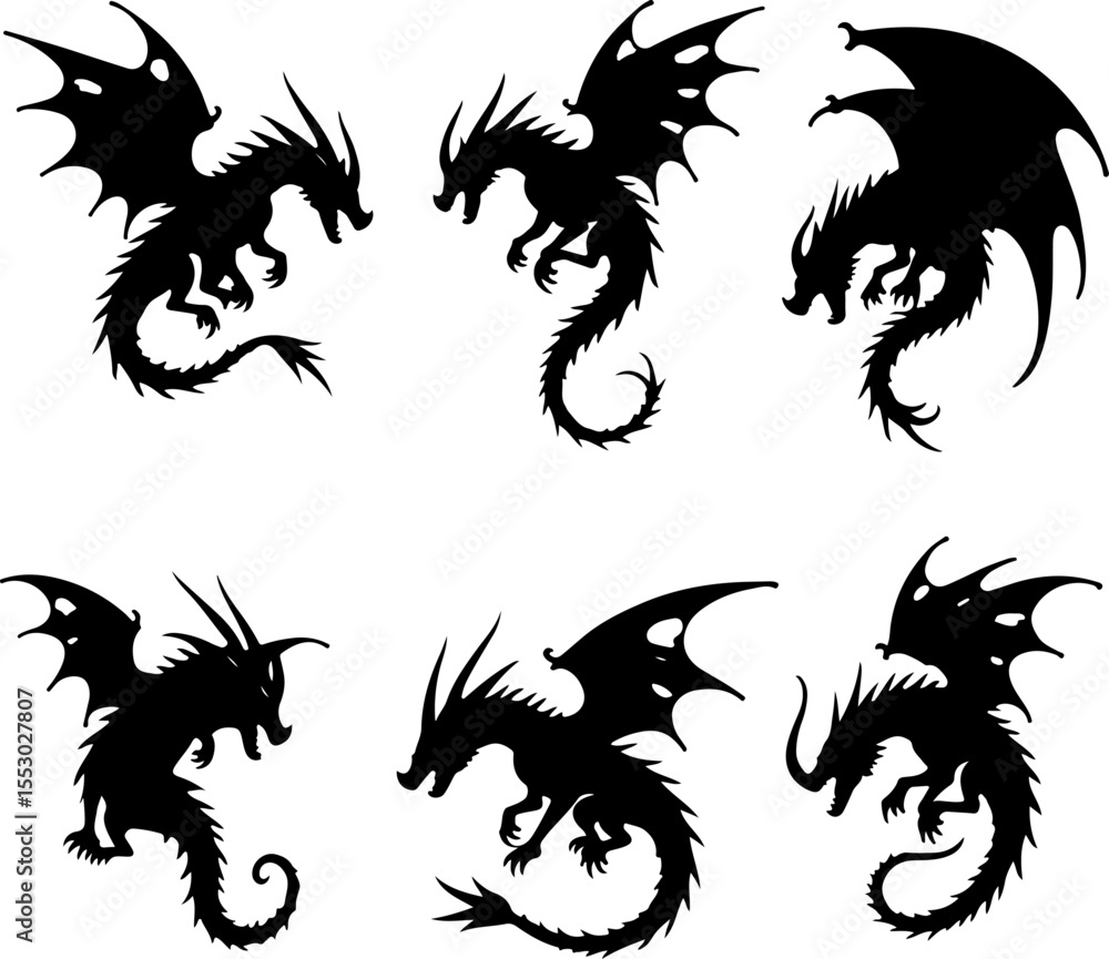 Fototapeta premium Asian Dragon Tattoos vector Collection budnle