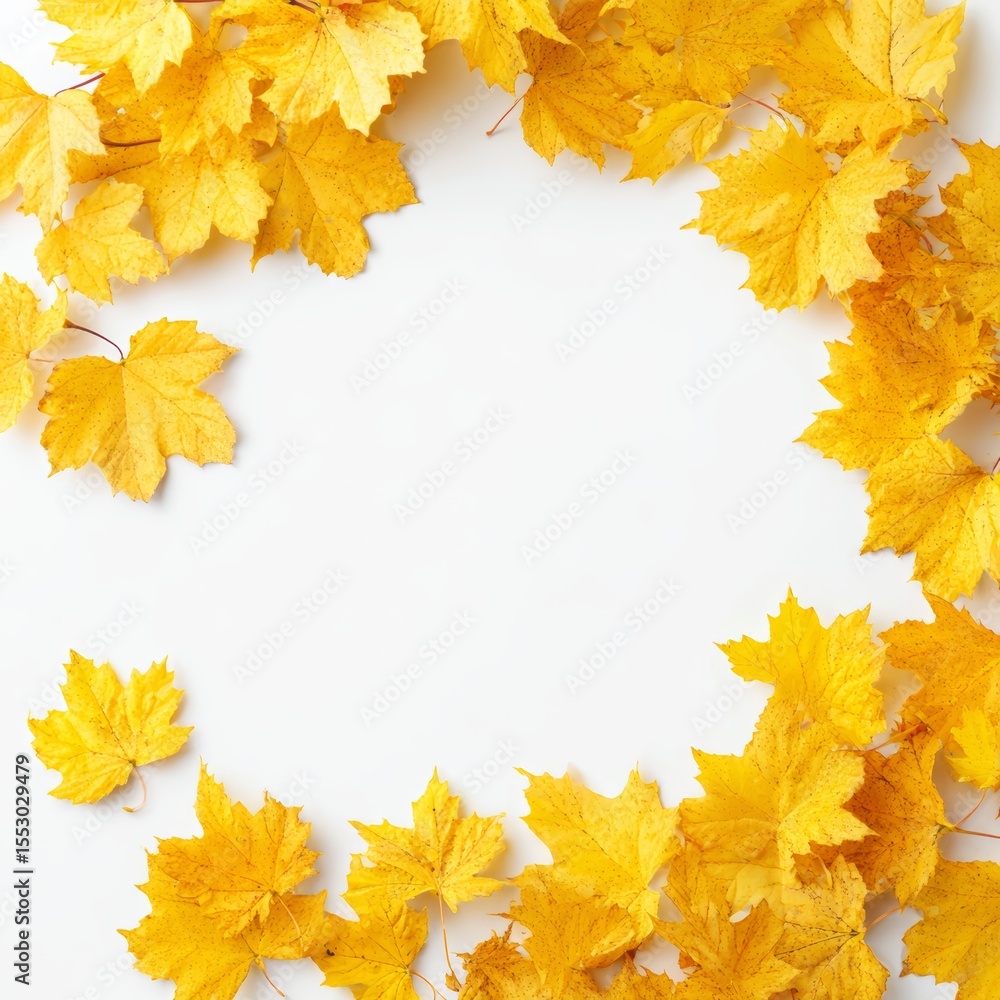Aesthetic arrangement of vibrant yellow autumn leaves, creating a visual circle Aesthetic arrangement of vibrant yellow autumn leaves, creating a visual circle