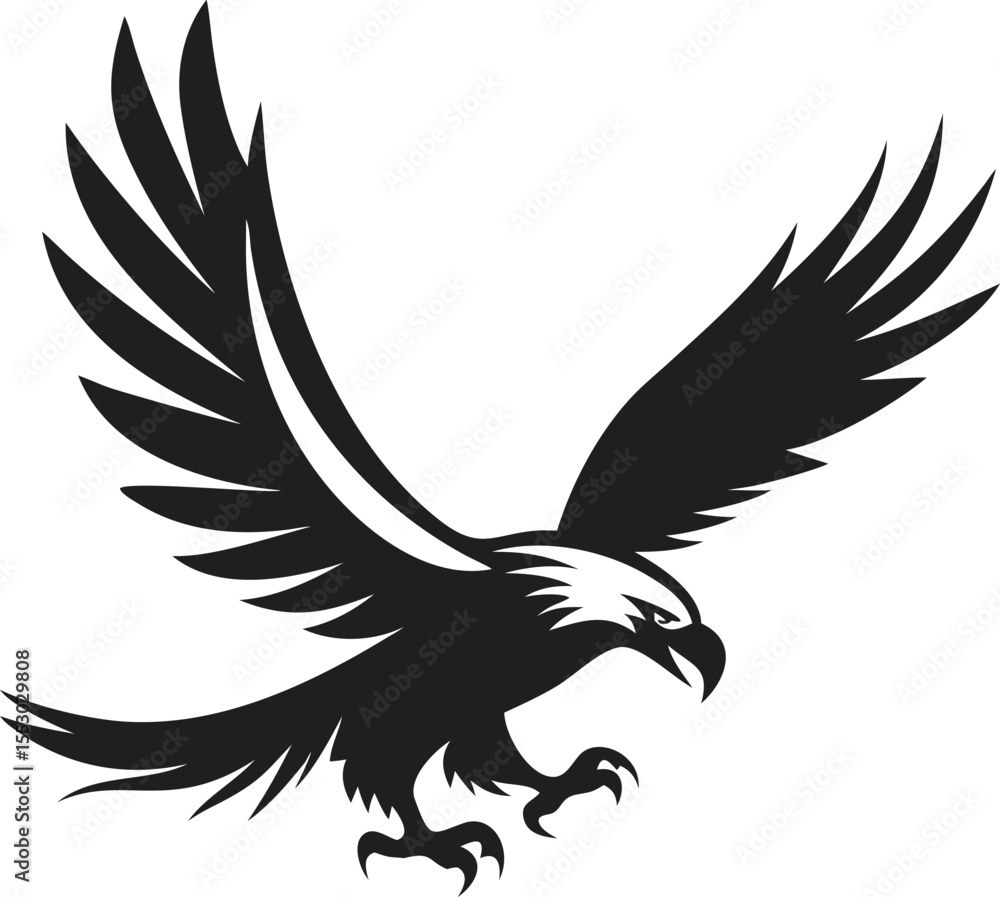 Obraz premium Powerful Flying Eagle Silhouette Vector Illustration Design With Spread Wings