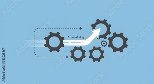 Gears connect and rotate in a smooth motion to illustrate the concept of streamlining operations within a professional business.