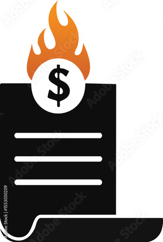 Burning Debt: An evocative illustration symbolizing the financial burden of debt, with a dollar sign ablaze atop a contract or bill, signifying the strain of financial obligations.