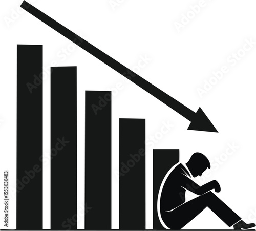 Economic Downturn: A visual depiction of the concept of financial decline, featuring a downtrending graph and a silhouette figure of person, capturing feelings of financial distress and worry.