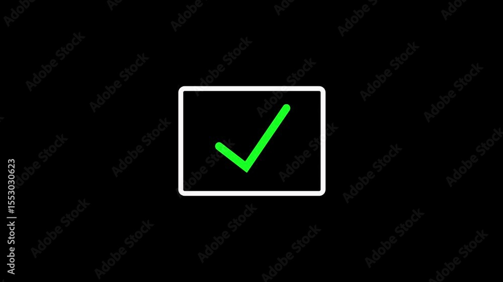 Check Mark Icon Animation, Confirm Tick Symbol 4K Loop on Black Background Check Mark Icon Animation, Confirm Tick Symbol 4K Loop on Black Background