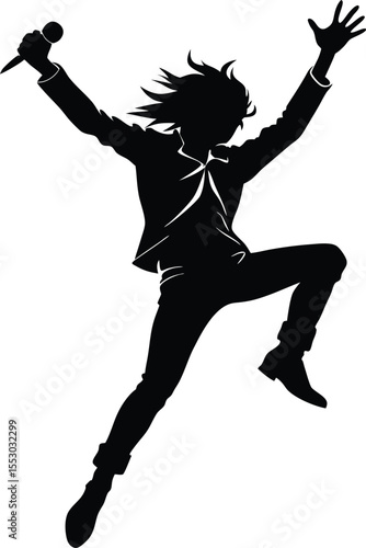 Silhouette of a Rock Singer Jumping