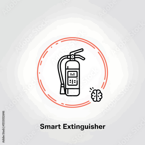 Line Art Illustration Smart Fire Extinguisher Icon Coral Circle Brain Symbol Technology Safety Device