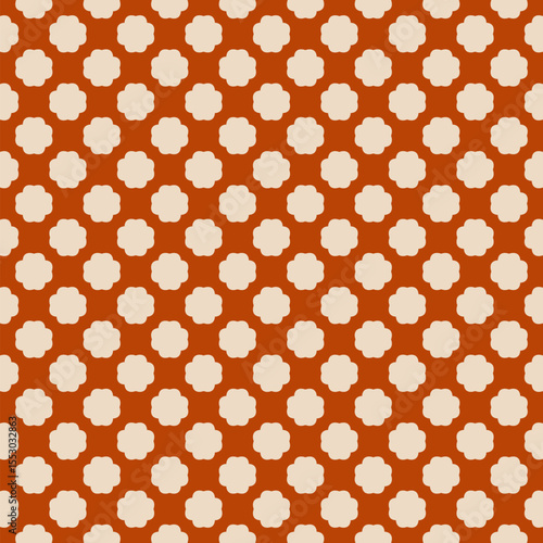 Cute seamless pattern with stylized small flower silhouettes. Simple vector floral grid geometric ornament. Vintage red and beige background texture. Repeated geo design for decor, textile, fabric