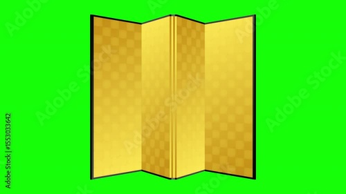 日本の間仕切り家具、金屏風。開閉するイラスト動画。