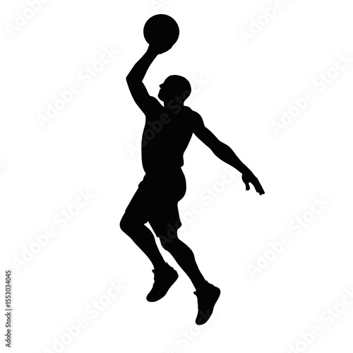 Basketball Player Dunking Silhouette Isolated on White Background 