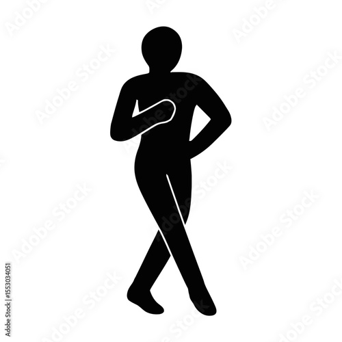 Silhouette Icon of Person Holding Hand Over Heart Gesture Symbolizing Care