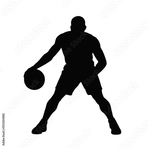 Silhouette of Basketball Player Dribbling in Defensive Stance