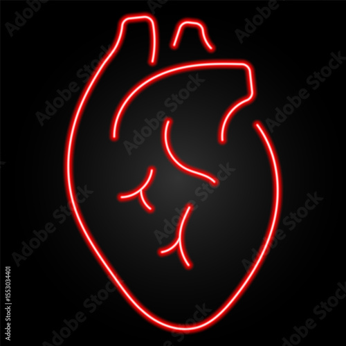 heart organ neon sign, modern glowing banner design, colorful modern design trends on black background. Vector illustration.