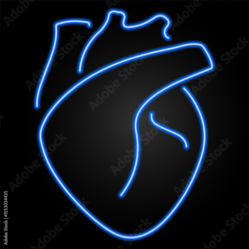 heart organ neon sign, modern glowing banner design, colorful modern design trends on black background. Vector illustration.