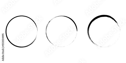 Grunge circles brush set. Black circle frames. Round line of black paint. Grunge round shapes. Circular ink brush stroke fro design elements. Vector illustration.