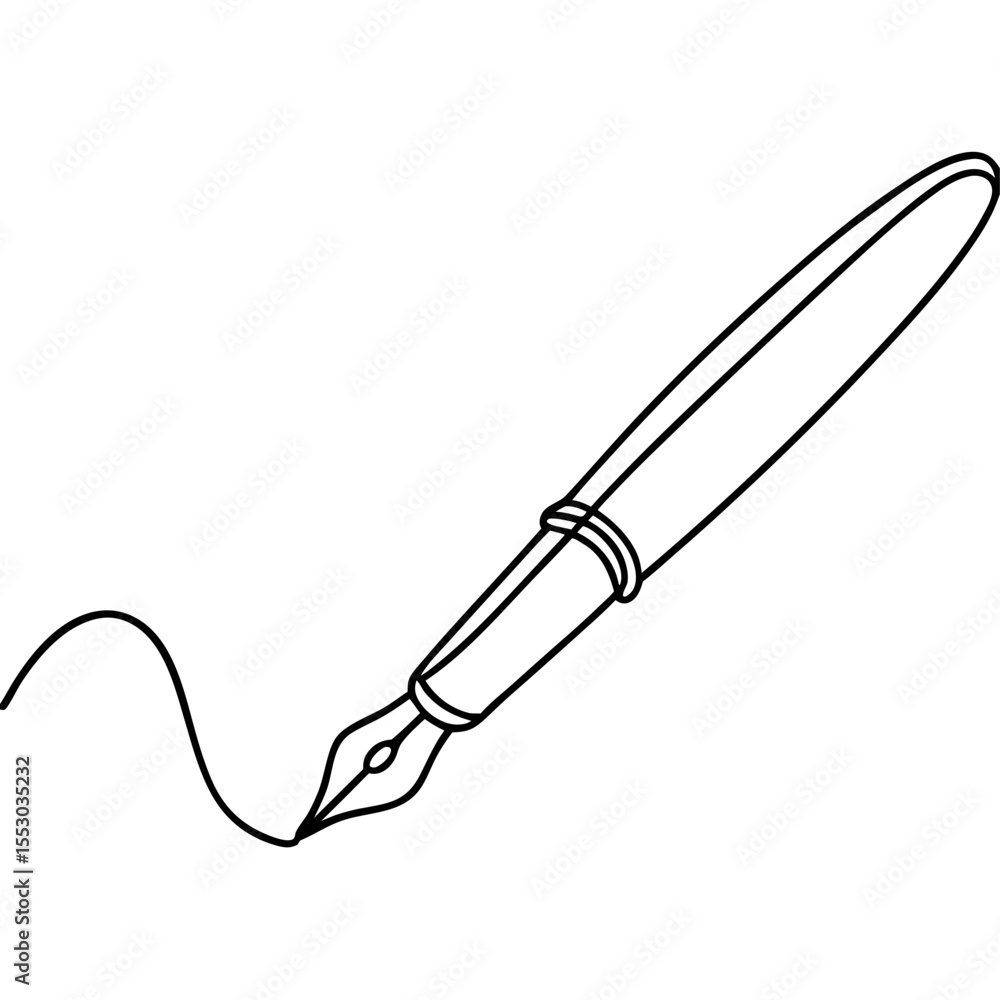 Fototapeta premium Elegant ink pen drawing with flowing line. Pen illustration shows classic fountain pen design. This ink pen line art is perfect for stationery branding and logo design.
