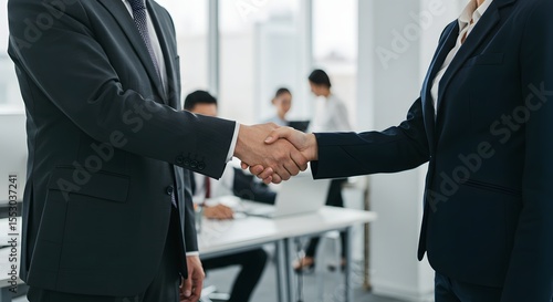 Business people shaking hands after a successful deal in the office