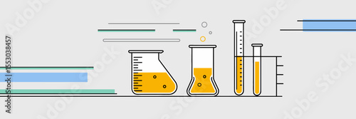 Laboratory test tubes in biology glassware vector banner, scientific background
