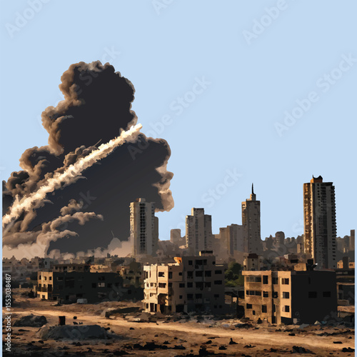 Modern City Under Missile Attack

