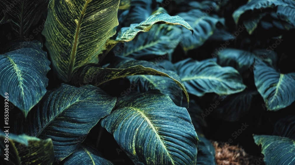 Obraz premium Spathiphyllum Plant with Lush Green Foliage and Elegant White Spathes in a Serene Indoor Setting