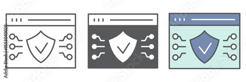 Web browser protection icon collection, security and shield, web antivirus sign vector set graphics, editable stroke linear icon, eps 10