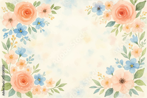 Vintage floral background with romantic pink roses, elegant frame, and decorative hearts for a wedding or Valentine's Day card design