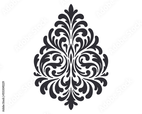 Intricate Damask Silhouette Design Timeless Ornamental Elegance on White Canvas.