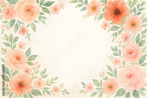 Vintage floral background with romantic pink roses, elegant frame, and decorative hearts for a wedding or Valentine's Day card design