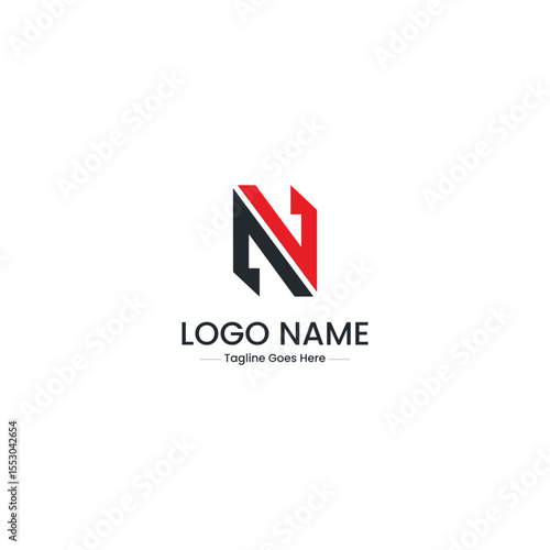 Free Download Vector art of a modern logo design features the letter n in red and black, isolated on white background - GFXLoad