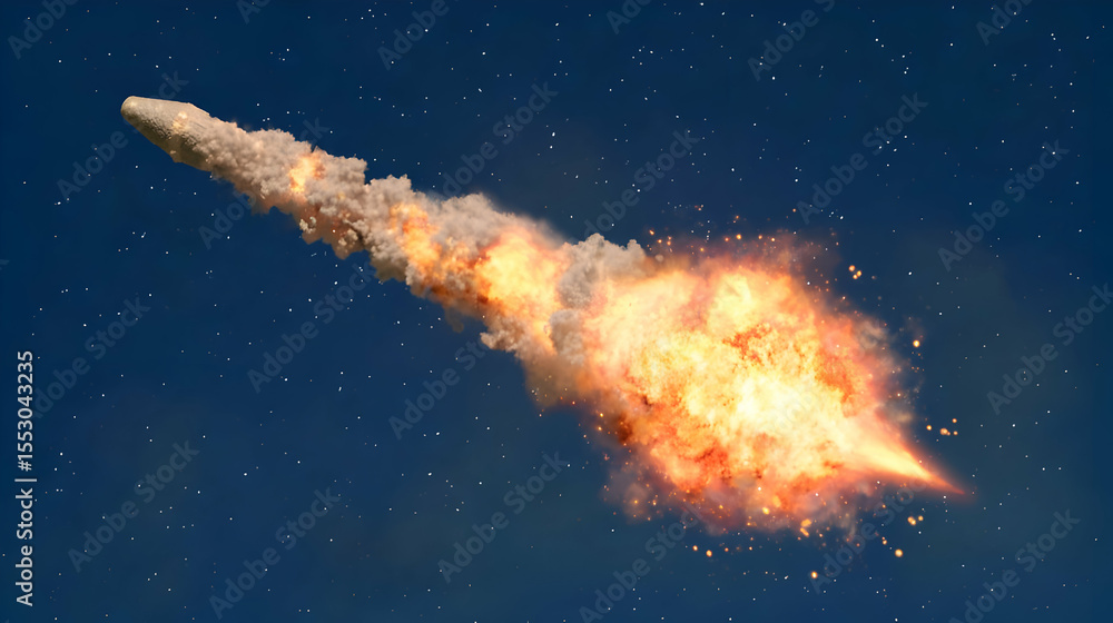 Naklejka premium Fiery Rocket Explosion in Space