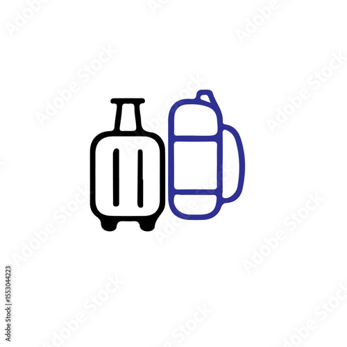 A suitcase and a duffel bag icon in black and blue outline