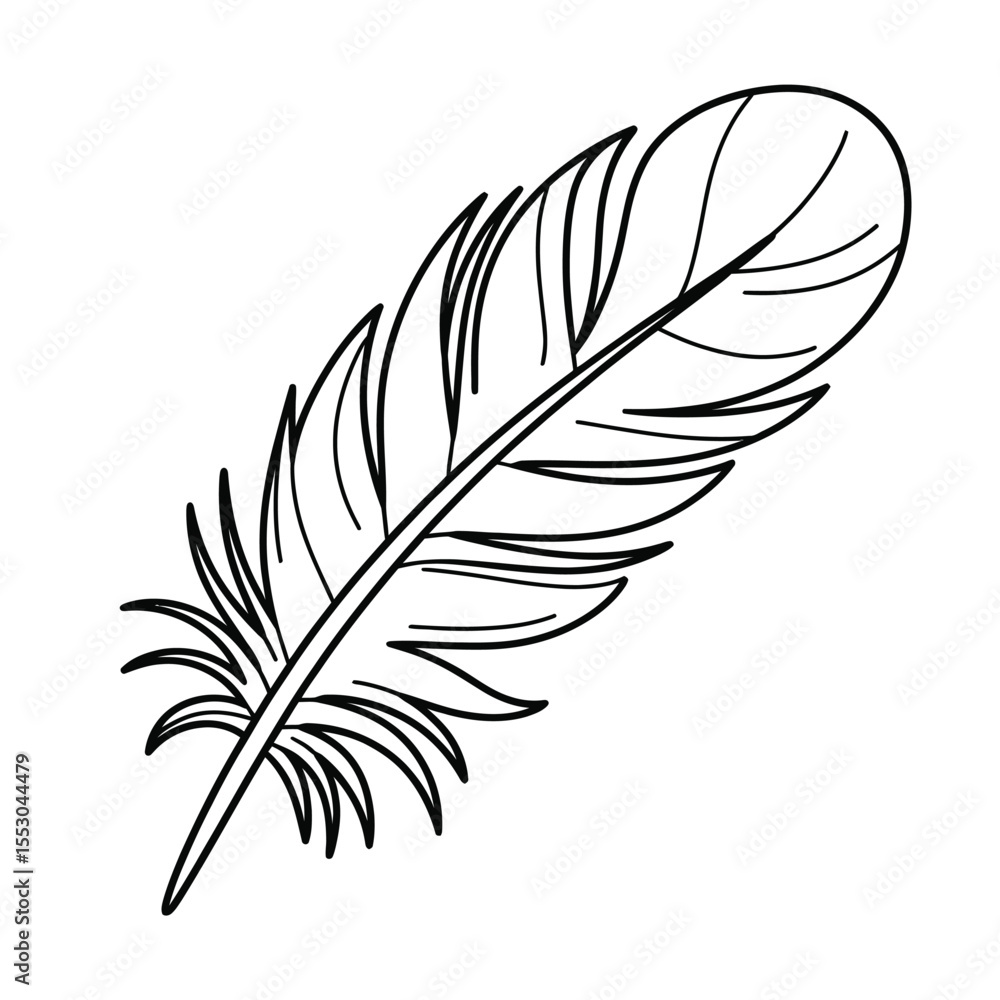 Fototapeta premium Elegant Feather Line Art Illustration on White Background