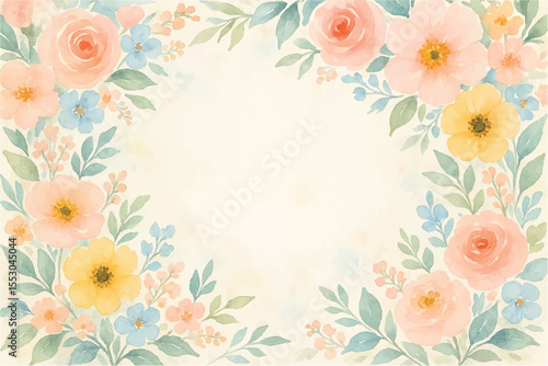 Vintage floral background with romantic pink roses, elegant frame, and decorative hearts for a wedding or Valentine's Day card design