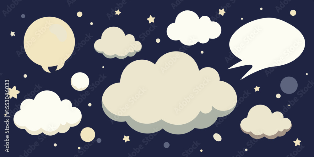 Dreamy cartoon clouds and stars float in a serene sky, perfect for a whimsical background or children's themed graphic designs. Dreamy cartoon clouds and stars float in a serene sky, perfect for a whimsical background or children's themed graphic designs.