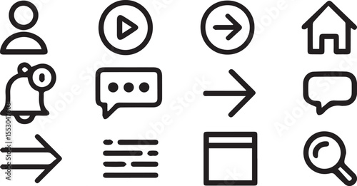 Navigation and Interface Icons Set with Arrows Chat Bell Home and Search Symbols