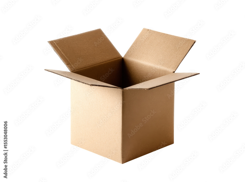 Open cardboard box isolated on black background ready for packaging, Isolated On Transparent Background Open cardboard box isolated on black background ready for packaging, Isolated On Transparent Background