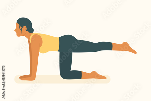Woman doing bird-dog pose to engage core and glutes, improving posture, balance, and stability in yoga and pilates workout