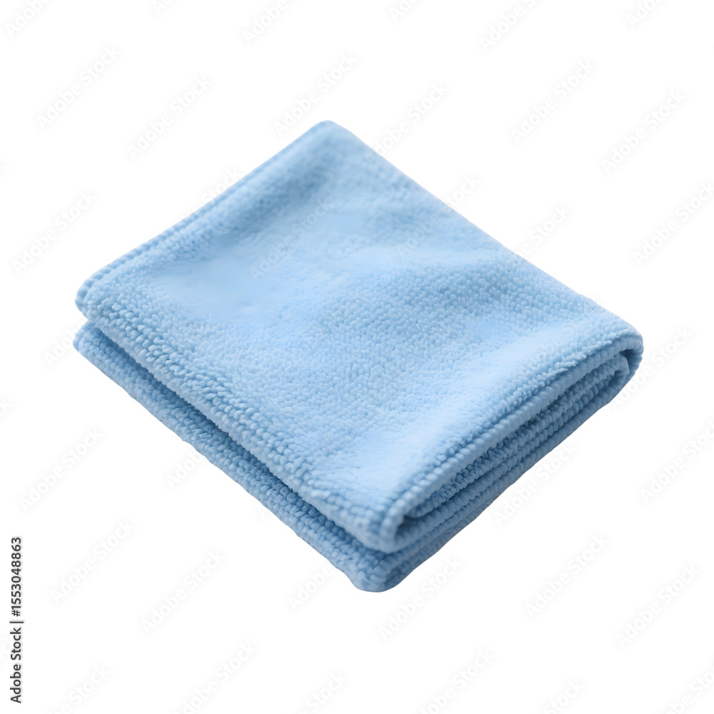Folded blue microfiber cleaning cloth isolated on transparent background Folded blue microfiber cleaning cloth isolated on transparent background