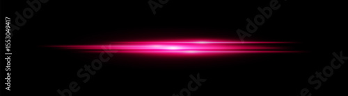 Pink glowing light streak. Horizontal neon beam with smooth glow and layered flow on black background, fitting tech, motion or speed themes.