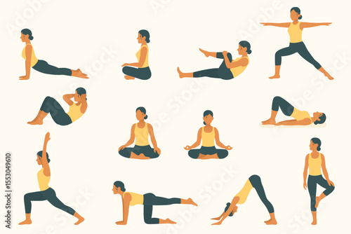 Woman doing pilates and yoga floor workouts including crunches and knee holds, focusing on core strength, flexibility, and physical control
